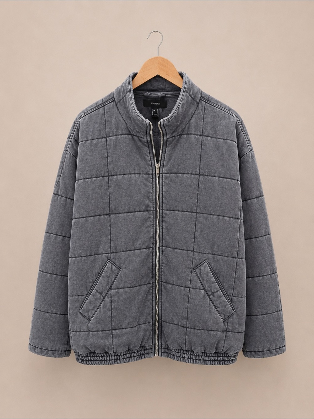 Forever 21 Grey Quilted Zip-Up Puffer Jacket